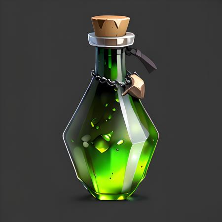 (masterpiece, top quality, best quality, official art, beautiful and aesthetic:1.2),(8k, best quality, masterpiece:1.2),CGgameiconV, no humans, still life, simple background, chain, gem, gradient, gradient background, shiny, green background, grey background, crystal, bottle, transparent, green, black spider, blttle,<lora:CGgameiconV:1>,