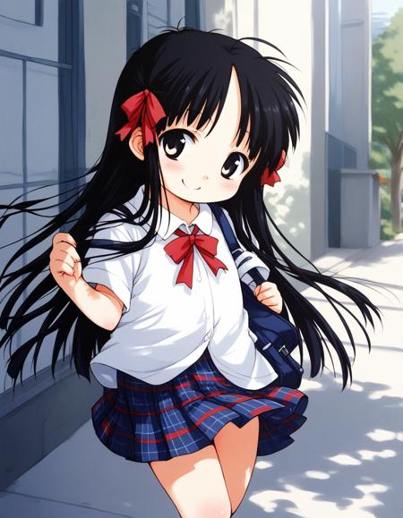 Hoshino_Hina, long hair, black hair, black eyes, hair ribbon, short stack,