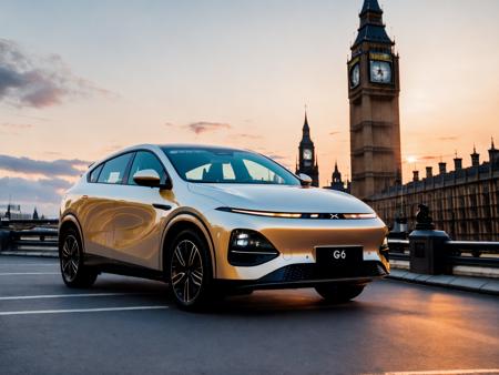 RAW photo, XPeng G6, wide view of a car parked by the big ben, sunset <lora:xpeng_v1.2:0.8>, (high detailed skin:1.2), 8k uhd, dslr, soft lighting, high quality, film grain, Fujifilm XT3