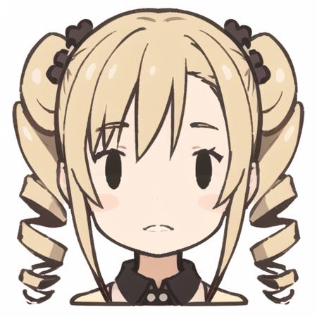 iconsono,drill hair,twintails, <lora:IconSono-08:0.85>,blonde hair, white background,