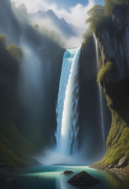 (surreal_waterfall:1.4), glowing_water_core, liquid_abstract_art,  
ethereal_glow, floating_crystals, foggy_mountains, (enigmatic_shadows:1.1),  
vibrant_ecosystem, depth_of_field, (mystical_essence:1.2),  
<lora:dreamlike_realism:0.8>,