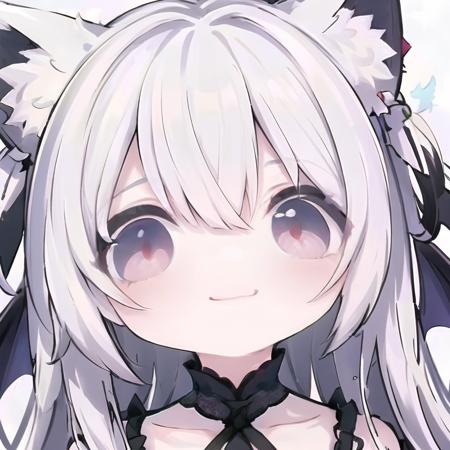 (masterpiece),best quality,highres,incredibly absurdres,stunning art,beautifully painted,highly detailed,finely detailed,ultra detalied,fantasy,colorful,soft lighting,white background,simple background,
,bface,meme,solo,1girl,
,vampire,wings,(bat_wings),white fox tail,(white fox ears:1.2),(black rose:0.8),long hair,white hair,(finely detailed eyes and detailed face:1.3),deep red eyes,smile,medium breasts,gothic_lolita,frilled dress,(clothes lace-up:1.4),(lace-up clothes from bust to skirt),corset,black skirt,off shoulder