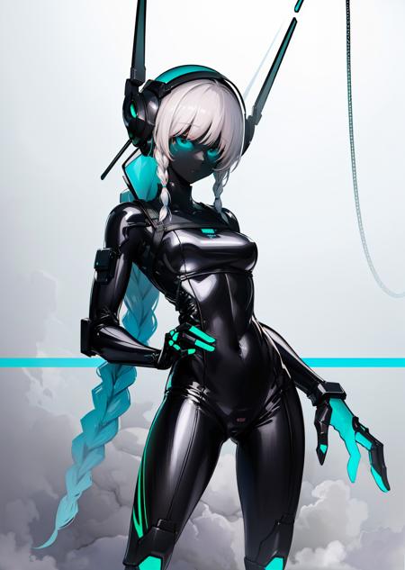 science fiction bodysuit robot humanoid robot helmet neon trim shiny clothes enicha