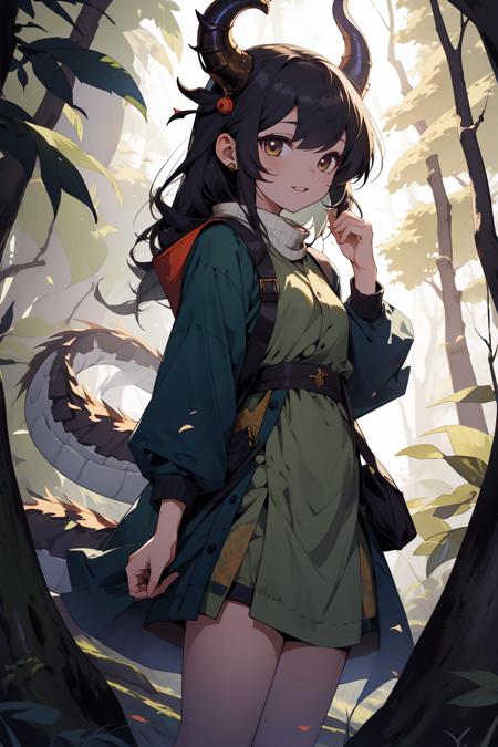 niji,1girl, dragon, cute, in the forest,  <lora:Nijidefault_20230622033258:0.5>,