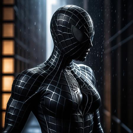 score_9, score_8_up, score_7_up, best quality, realistic, masterpiece, beautiful detail, hyperrealistic, night, ((1girl, woman body, large breast)), amazing detailed full body of a cute korean girl, wearing a realistic and highly detailed black raimi spider-man suit, ((defined muscular girl)), professional model wears ultra - detailed black raimi spider - man suit, ultra - detailed and grained black raimi spiderman suit, suit covered entire body and hand, black spiderman gloves, wet, (black spiderman mask), close up, octane render, highly detailed, volumetric, dramatic lighting, (highest quality:1.1), (HDR:1.3), (top quality, best quality), realistic, high definition, sharp contrast between light and shadow, athletic and fit physique, highly detailed and accurate portrayal, photorealistic rendering, tense and alert atmosphere cinematic scene, cinematic lighting, intricate detail skin and facial texture, lifelike expression, accurate character design, interesting and complex background details,