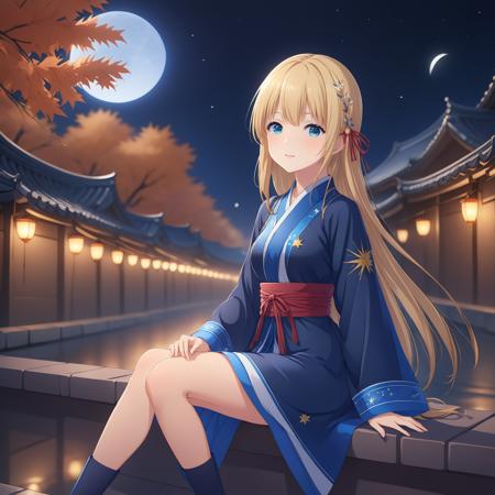 ichinoserei2,1girl,ultra-detailed,original,extremely detailed 8K wallpaper,beautiful detail eyes,sit,
anime,suga,torino,chinese clothes,autumn,night,a busy street,starry sky,shooting star,moon,depth of field, <lora:icre2-000007:0.6>