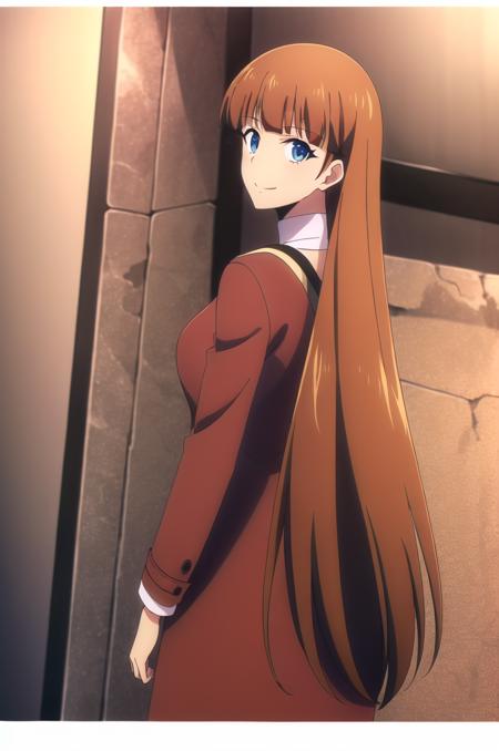 (masterpiece, high quality:1.3), (detailed background:1.3), 1girl,
<lora:LeeJoohee-v2-07:0.7>, ChopioLeeJoohee, orange hair, very long hair, blunt bangs, blue eyes, (looking at viewer:1.3),
medium breasts, long legs, narrow waist
straight_hair,
anime_style,
outfit_1, turtleneck sweater, red coat, shoulder bag, jeans,
city, shops, crowd, 
happy, smile, from behind, looking back,