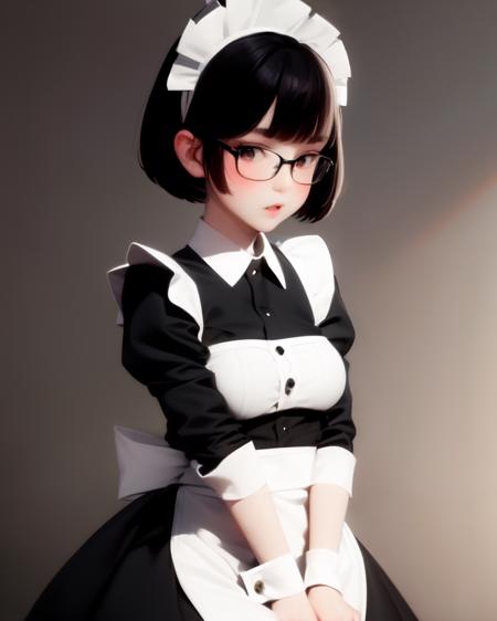 <lora:Diathorn:0.9>
1girl, short black hair, bobcut, glasses, maid uniform, maid headdress, v_arms, looking at viewer