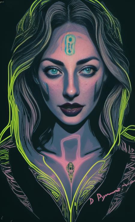Hypnotic illustration of a 1girl, hypnotic psychedelic art by Dan Mumford, pop surrealism, dark glow neon paint, mystical, Behance, 25yo,  lingerie    <lora:Gameboy Palette Style:0.6>