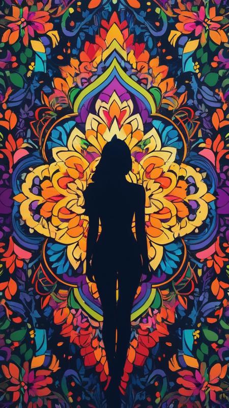 Random artwork, single person, intricate background, colorful