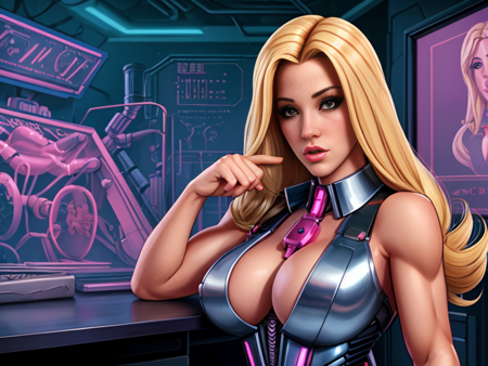 Blonde school teacher, Bimbofication, transformation, ((stasis tank)), cyberpunk, laboratory, real life, add_detail