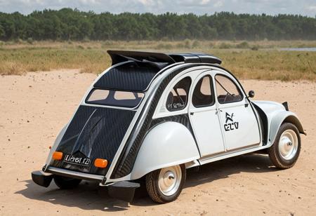 cf_style, (prototype, supercar, Citroen 2cv, rallycar, spoilers, car rear spoiler, rocker panels, boosters, carbon fiber hull:5)(hull reflectivity:-2), (gold accents:2), (neon green outlines:1.2), best artist, best shadows, best lighting, best textures, best contrast, masterpiece, photo realistic, a racing car driving on a professional circuit, (reflectivity:-2),(reflectiviness:-2),
outdoor, god rays, wind, particles, dust, cloud of dust, exhaust gas explosion, official F1 racing circuit, grass, sun, 
Isolated island, boats, sharks, fantasy, giant helmet,
Dynamic angle, source_action_movie, race to the death situation, humor, fun, parody,
<lora:Styles\SDXL\Carbon_Fiber_Style_World_Morph_SDXL_-_Snoodler_-_V2.0>