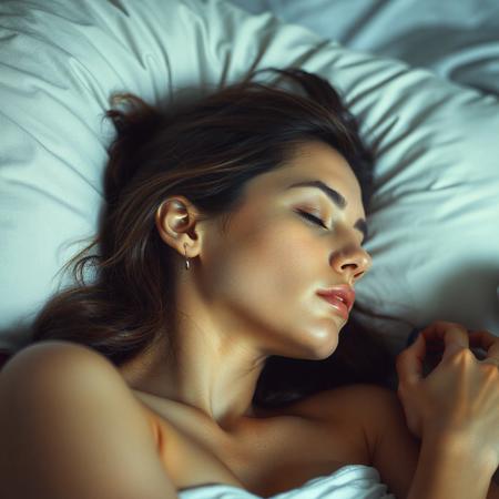 beautiful woman sleeping, focus on face and torso