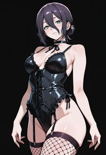 Leather Mesh Frilled Leotard