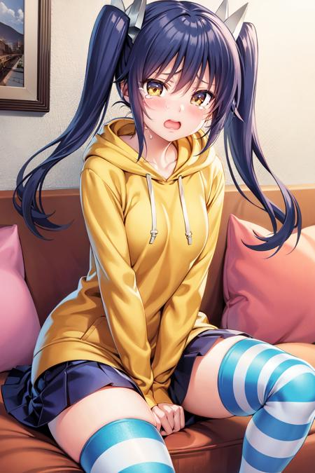 <lora:YuunaandtheHauntedHotSprings_ComicStyle3-000050:0.7:lbw=outall>
blue hair, twintails, small breasts, yellow hoodie, pleated skirt, striped thighhighs,
looking at viewer, tears, (best quality:1.3),1girl,<lora:GoodHands-beta2:1>,