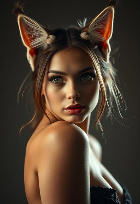half body raw photo of CAT ears woman looks from up to down, high detail, masterpiece , ultra quality, 4k, hd, hyper detailed,  wonderful, sexy, big tits,