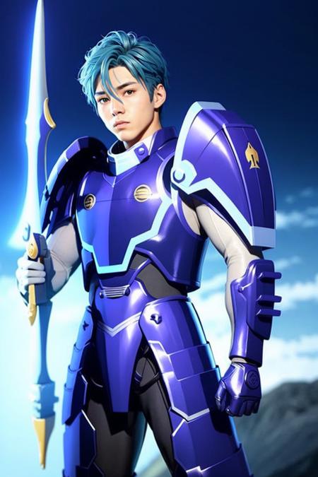 1 boy with armor ,(MASTERPIECE:1.2),(REALISTIC:1.2),8K,Half Japanese Korean,blue hair,Lanky,dynamic pose, len flare,photographed on a Canon EOS R3, 90mm lens, F/8 aperture,open mouth,
(masterpiece, ultra quality, high resolution, 8k, intricate: 1.2), (detailed face:1.2),(insanely detailed, bloom:1.5), handsome, detailed skin,male focus, ((realistic)), good lighting quality,balanced eyes,
best quality, ultra high res, (photorealistic:1.4), star,<lora:Tenku toma_V1:0.9>