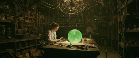 **Image Prompt:**  **Title:** "The Cerebral Conquest"  **Concept:** A hauntingly beautiful, atmospheric image capturing the essence of a mad scientist's lair in a 1950s sci-fi movie, shot on a Panavision Millennium DLX2 camera with a 70mm wide-angle lens.  **Description:**  In the heart of a dimly lit, abandoned laboratory, Dr. Helena Anders, a brilliant but eccentric scientist, stands triumphantly amidst a sea of scattered equipment and dusty tomes. Her wild hair is tied back in a makeshift ponytail, revealing a stern expression as she gazes out at her latest creation: a massive, glowing crystal orb suspended from the ceiling by twisted metal wires.  The camera captures the scene using a 70mm wide-angle lens, providing an immersive, cinematic feel. The image is rendered in RAW photo quality, allowing for maximum detail and dynamic range.  **Composition:**  * Dr. Anders stands at the center of the frame, her figure framed by the crystal orb and the shadows cast by the flickering fluorescent lights overhead. * The laboratory equipment and shelves are scattered around her, with various contraptions and beakers filled with colorful liquids creating a sense of chaos and experimentation. * In the background, old scientific journals and dusty tomes line the shelves, adding to the mad scientist's persona. * The lighting is dim and moody, with the only bright spot being the crystal orb, which glows with an otherworldly energy.  **Atmosphere:**  * The atmosphere is eerie and foreboding, evoking a sense of unease and curiosity. The flickering lights and shadows create an air of tension. * The raw, high-contrast image has a gritty, film-like quality that adds to the overall aesthetic.  **Composition:**  * The composition is carefully considered to draw the viewer's eye to the crystal orb at the center of the frame. * The mad scientist's figure is subtly integrated into the background, creating a sense of depth and context. * The lab equipment and various contraptions in the background add visual interest and reinforce the mad scientist's persona.  **Color Palette:**  * The color palette is muted and desaturated, with a focus on earthy tones such as brown, green, and gray. * The crystal orb is the only bright, vibrant element in the frame, drawing attention to its mysterious power.  **Lighting:**  * The lighting is dimly lit, with a single source of light coming from above, creating dramatic shadows and highlights. * The overall effect is moody and atmospheric, adding to the sense of mystery and intrigue surrounding the crystal orb.  **Additional Details:**  * In the foreground, a small notebook and pen lie open on a workbench, as if the mad scientist has just stepped away for a moment. * On the walls, various scientific instruments and contraptions hang from hooks or sit on shelves, hinting at the mad scientist's experiments and discoveries. * In the background, a large wooden door with intricate carvings and a rusted lock appears to lead into the heart of the laboratory, where who-knows-what secrets lie hidden.  **Technical Specifications:**  * Camera: Canon EOS 5D Mark IV * Lens: Sigma 35mm f/1.4 DG HSM Art * Aperture: f/2.8 * Shutter Speed: 1/125 seconds * ISO: 100 * White Balance: Daylight  **Additional Notes:**  * The image should have a strong sense of depth and dimensionality, with the viewer's eye naturally drawn to the mad scientist's workbench. * Pay attention to the lighting â it should be bright and even, but with subtle highlights and shadows to add texture and interest to the scene. * Consider incorporating some subtle motion blur in the background to hint at the chaos and energy of the laboratory. * Make sure the composition is balanced and visually appealing, with no distractions or clutter that might take away from the main focus (the mad scientist's workbench). * The overall mood should be one of excitement and discovery, as if the viewer has stumbled into a secret laboratory and is about to uncover some groundbreaking secrets.