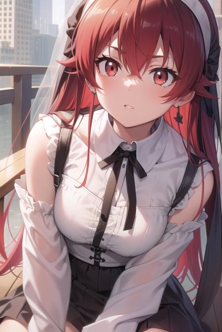 erisgreyrat, <lora:eristest:1>, 
eris greyrat, ahoge, hair between eyes, long hair, (red eyes:1.5), red hair, sidelocks, (small breast:1.2),
BREAK black hairband, black ribbon, brown skirt, hairband, long sleeves, neck ribbon, pantyhose, ribbon, shirt, shoulder cutout, skirt, white pantyhose, white shirt, wide sleeves,
BREAK looking at viewer,
BREAK outdoors, city,
BREAK <lyco:GoodHands-beta2:1>, (masterpiece:1.2), best quality, high resolution, unity 8k wallpaper, (illustration:0.8), (beautiful detailed eyes:1.6), extremely detailed face, perfect lighting, extremely detailed CG, (perfect hands, perfect anatomy),