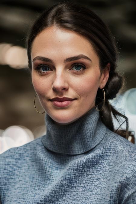 a naturally beautiful woman, in a turtleneck sweater, perfect winter night, (((close up))), head shot, [candid:0.5, amateur:0.5], 8K, RAW, UHD, perfect face, stunning clear eyes, [perfect smile]  <lora:jessicaBrownFindlay:1>