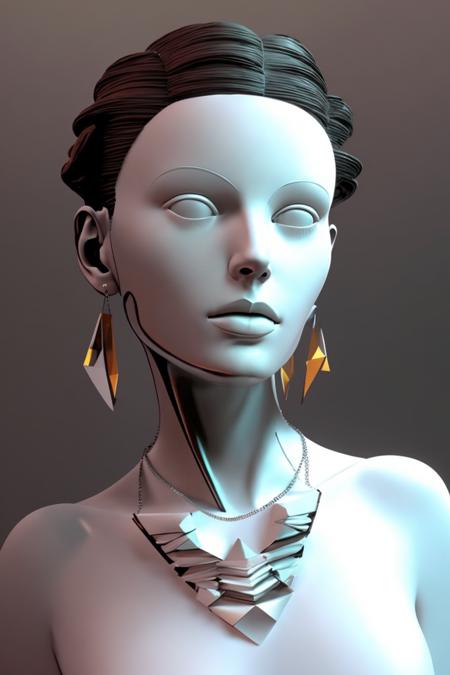 a woman with a necklace and earrings on ,  3d render, c4d ,  transgressive art,