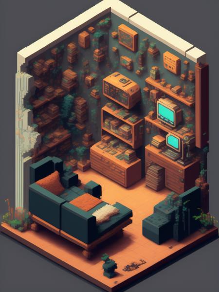 <lora:IsometricCutaway:1>retrofuturistic room by Francois Halard in the style of isometric pixel art and pixel room generator