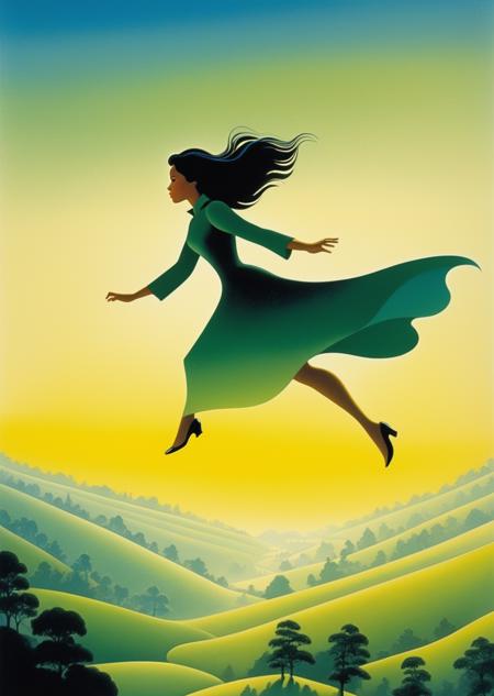 1girl,  flying , closeup
gradient
perspective 
 aerial view Eyvind Earle