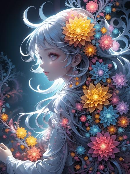 masterpiece, top quality, best quality, official art, beautiful and aesthetic:1.2), (1girl), extreme detailed,(fractal art:1.3),colorful,highest detailed,flowers