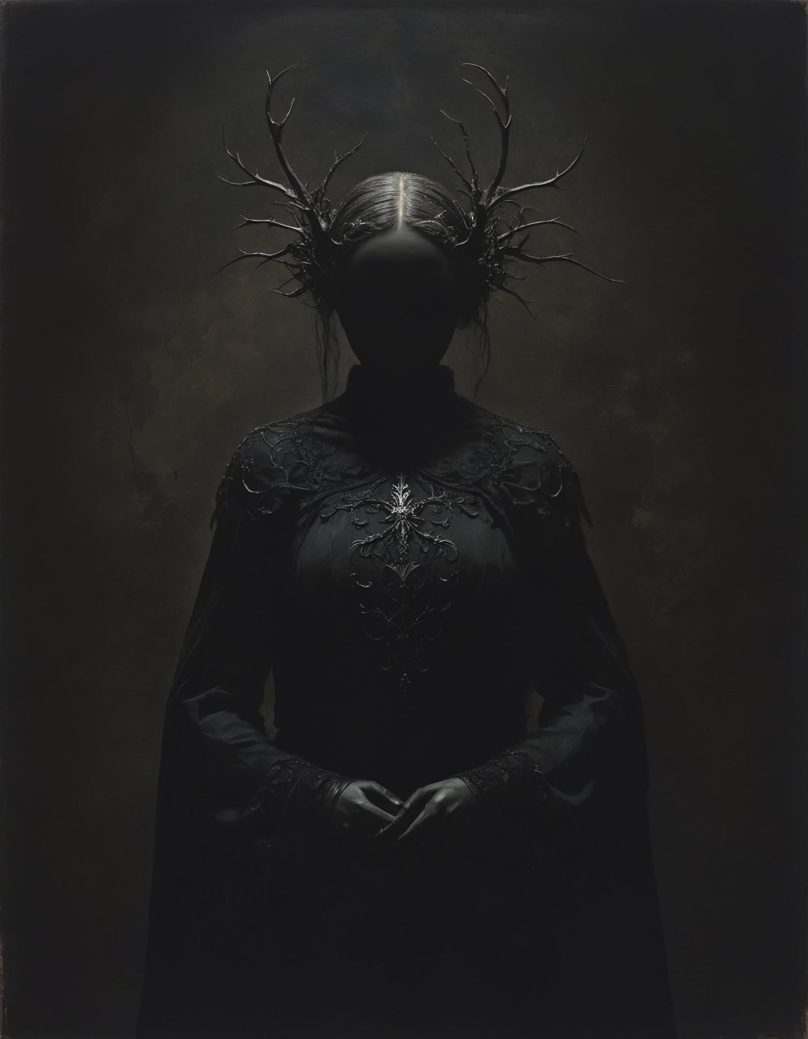 A Dark and Mysterious Portrait of a Woman with Horns on Her Head