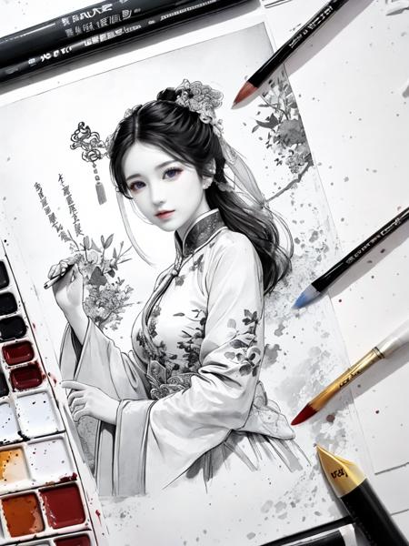 {{{{{{{illustration }}}}}}},1girl,[watercolor,]chinese dragon,chinese clothes,{{female focus on,lens 135mm f1.8}}, {{color Ink wash painting}},{{ink splashing}},{{color splashing}},{{{colorful}}},{{sketch}}, Masterpiece,best quality, beautifully painted,highly detailed,
<lora:WuMo:1>