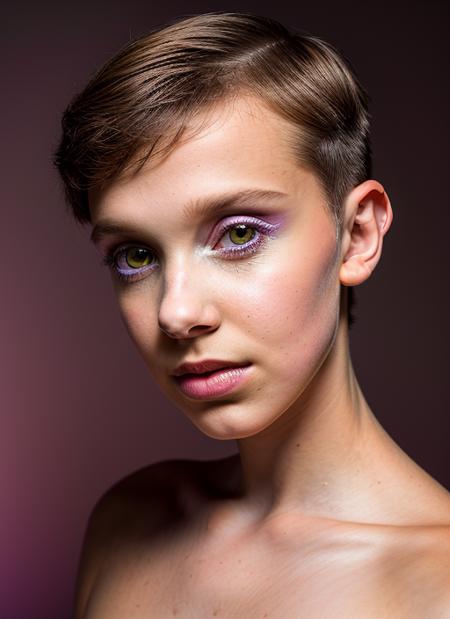 portrait of skswoman, ecstatic , wearing haute couture , with Pixie cut , background valley epic (photo, studio lighting, hard light, sony a7, 50 mm, matte skin, pores, colors, hyperdetailed, hyperrealistic), <lyco:Millie Bobby Brown:1.1>