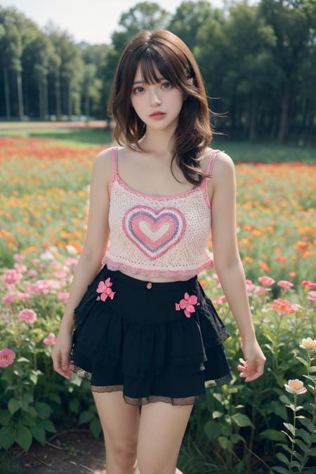 Twinkle,heart,pink camisole,black skirt,socks,