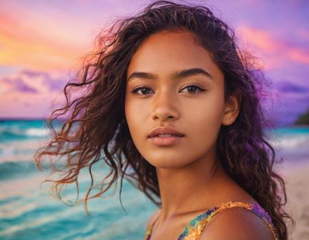 RAW image, DSLR photo of  a slender deeply-tanned 20-year-old  Tahitian girl, super model, Kodak Portra, spotlit, lava pit, Longing, L USM, Feminine, psychedelic colors, Rococo, dramatic lighting, Imaginative, , ISO 100, professional flash lighting, amazing photograph, embedding:tropical-island, perfect anatomy, high-resolution details, minutiae sparkle,  embedding:pureerosface_v1