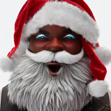 Perfectly-centered of African orna santa in north pole, ((beautiful eyes)), highly detailed beard, ((dark fantasy)), dynamic lighting, stars,cover photo, trending in artstation