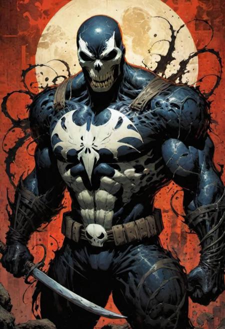 by Jim Lee,(strange but extremely beautiful:1.4),(masterpiece, best quality:1.4),in the style of nicola samori,the punisher venom,  Ukiyo-e Art