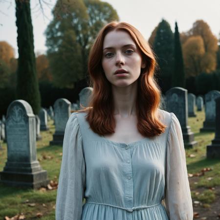 RAW full body analogue photo of a beautiful 20 years old woman, clear focus, 8K,__Random_Woman__,In the forsaken graveyard, under the ghostly pallor of the moon, a stunning girl, her makeup running like tears, haunted the graves. Her once-alluring outfit now hung in tatters, mirroring her forlorn beauty. Shadowy apparitions emerged from the tombstones, drawn to her melancholic aura. She was a mournful specter herself, trapped in an endless, macabre lamentation. ,low light, soft natural light, Rembrandt style light, Hasselblad DLSR camera, 200mm Zeiss lens, f/2.8, ,Sexy pose, erotic pose, exhibitionism