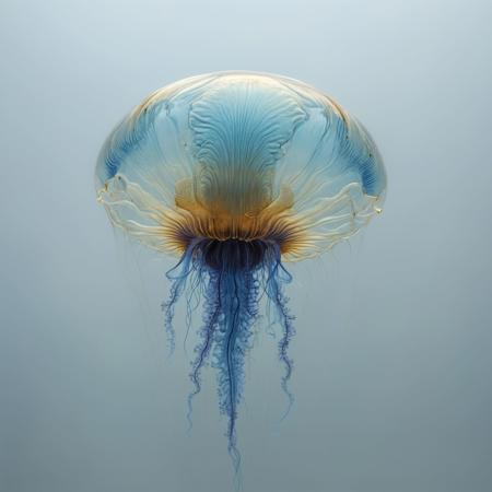 bioluminescent jellyfish made of striated glass, bronze, blue violet, elegant, intricate, viewed from side, golden ratio, viewed from the side <lora:xl_more_art-full_v1:0.5> <lora:add-detail-xl:0.75> <lora:MJ52:0.4> <lora:hand 5.5:1>