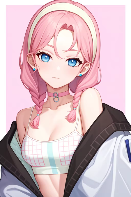 a girl named arklandu,arklandu,1girl,earrings,low twintails,twin braids