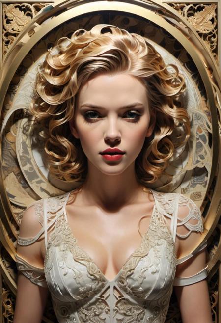by J.C. Leyendecker,  (corrupt, disco but extremely beautiful:1.4), (intricate details, masterpiece, best quality:1.4) , in the style of nicola samori, ((Scarlett Johansen))
Papercut Shadow Box, 3D papercut shadow box, Layered, dimensional, depth, silhouette, shadow, papercut, handmade, high contrast,, looking at viewer
<lora:epi_noiseoffset2:0.5> <lora:add-detail-xl:1> <lora:xl_more_art-full_v1:0.5>  <lora:NicolaSamori:0.7>