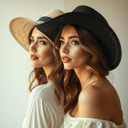 same beautiful woman in different hats