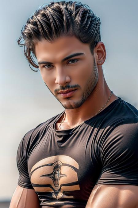 <lora:BrazilManAmazon_V1.0:1>, (photorealistic:1.4), (masterpiece:1.4),(best quality:1.4)(high_resolution:1.1) , (1man, (brown eyes), wearing casual clothing, ((black t-shirt))), ((upper body)),  ((realistic hair:1.2)), ((thin beard)),
<lora:muscle_slider_v1:2>,
<lora:weight_slider_v2:-1>,
<lora:hair_length_slider_v1:1>,
<lora:Background_Detail_v3:0.4>,
<lora:add_detail:0.5>