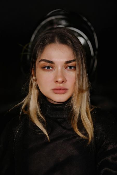 portrait, <lora:AhriNyan:1> ahrinyan, <lora:glam makeup:0.75> looking_at_viewer, black turtleneck,  <lora:BBFP_1.0:0.7> 1girl, Black Background, solo, <lora:Better Portrait Lighting:0.5> betterportraitslite