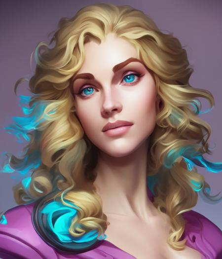 CharHelper, color splash, beautiful young woman with curly blond hair, colorful, character art, digital painting, (close-up) character portrait, professional, artwork by midjourney, crisp linework