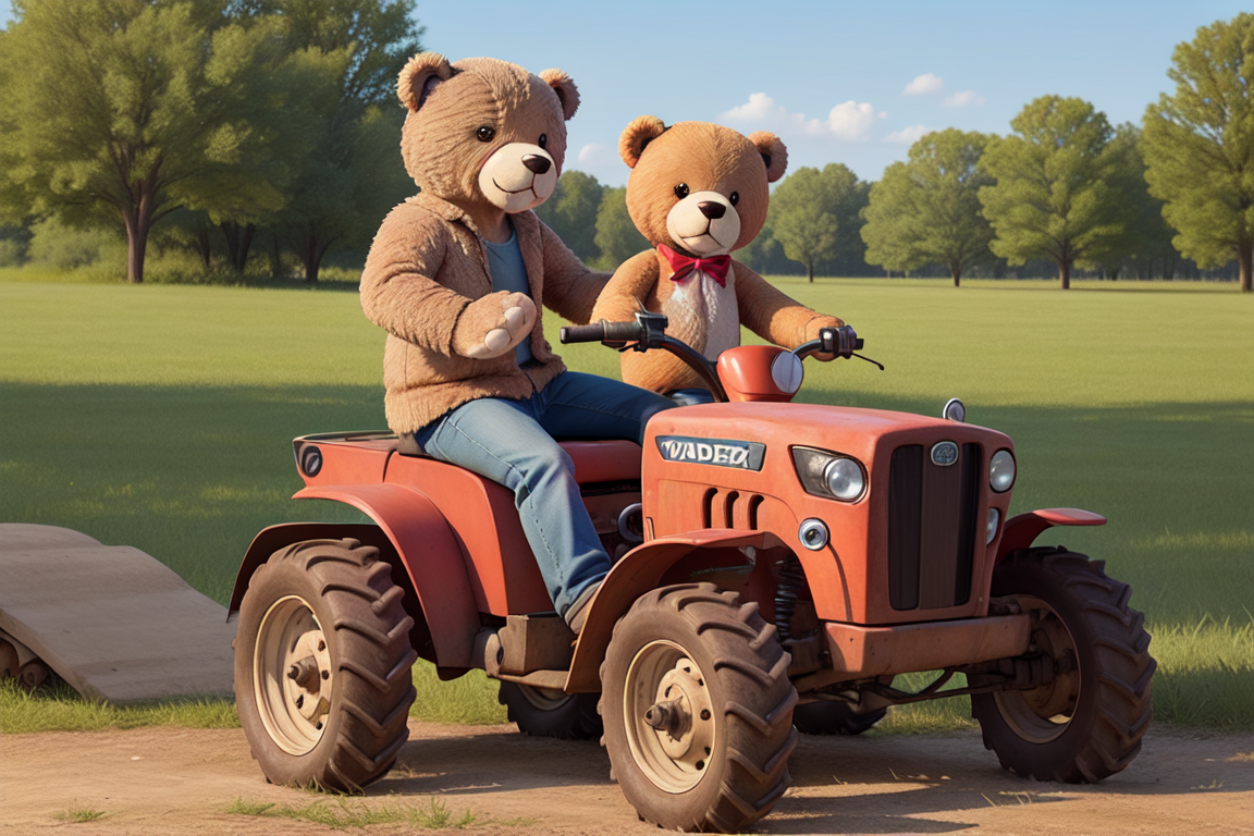 cute teddy bear riding a tractor