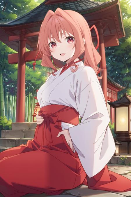 amagami, pink_eyes, pink_hair, long_hair, hair_intakes, red_ribbon, hair_ribbon, japanese_clothes, hakui, hakama_skirt, red_hakama