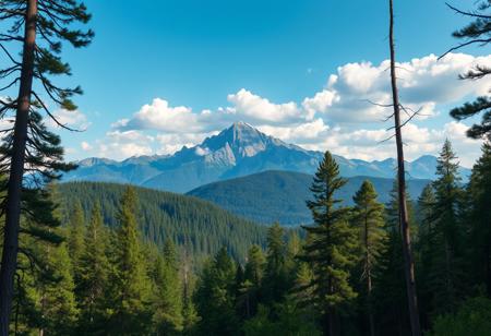 Very fancy detailed photorealistic forest, mountains in background,