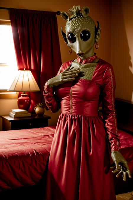 woman,rodian alien,in red night dress,bedroom<lora:RodiantestSkin1:0.8>