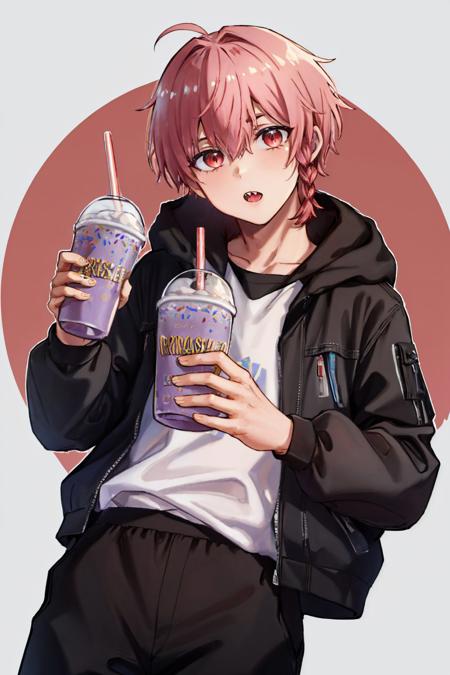 (masterpiece, best quality:1.2), solo, male focus, 1boy, kurona ranze, sharp teeth, looking at viewer, head tilt, grimaceshake, hooded jacket, black pants <lora:bluelock_kurona:0.8> <lyco:concept_grimaceshake-11:0.9>