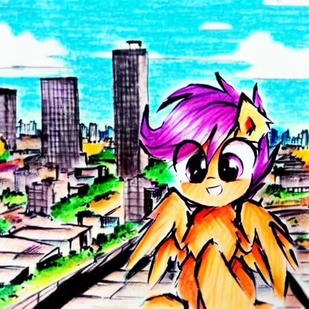 safe, solo, scootaloo, pegasus, pony, filly, female, cute, city, portrait, by liaaqila