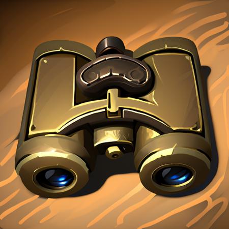 best quality, masterpiece, very high resolution, highly detailed, brass binoculars, stylized game icon